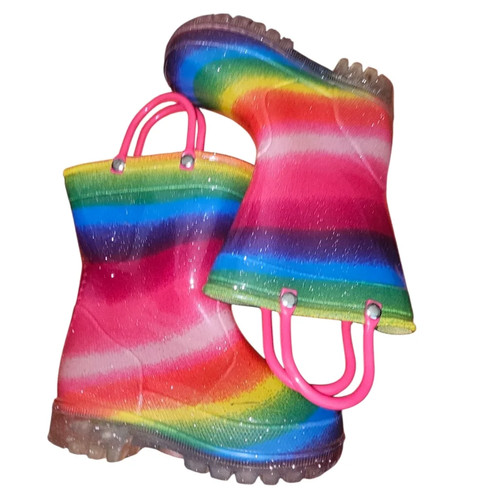 Colorful Rainbow Kids' Light Up Rain Boots